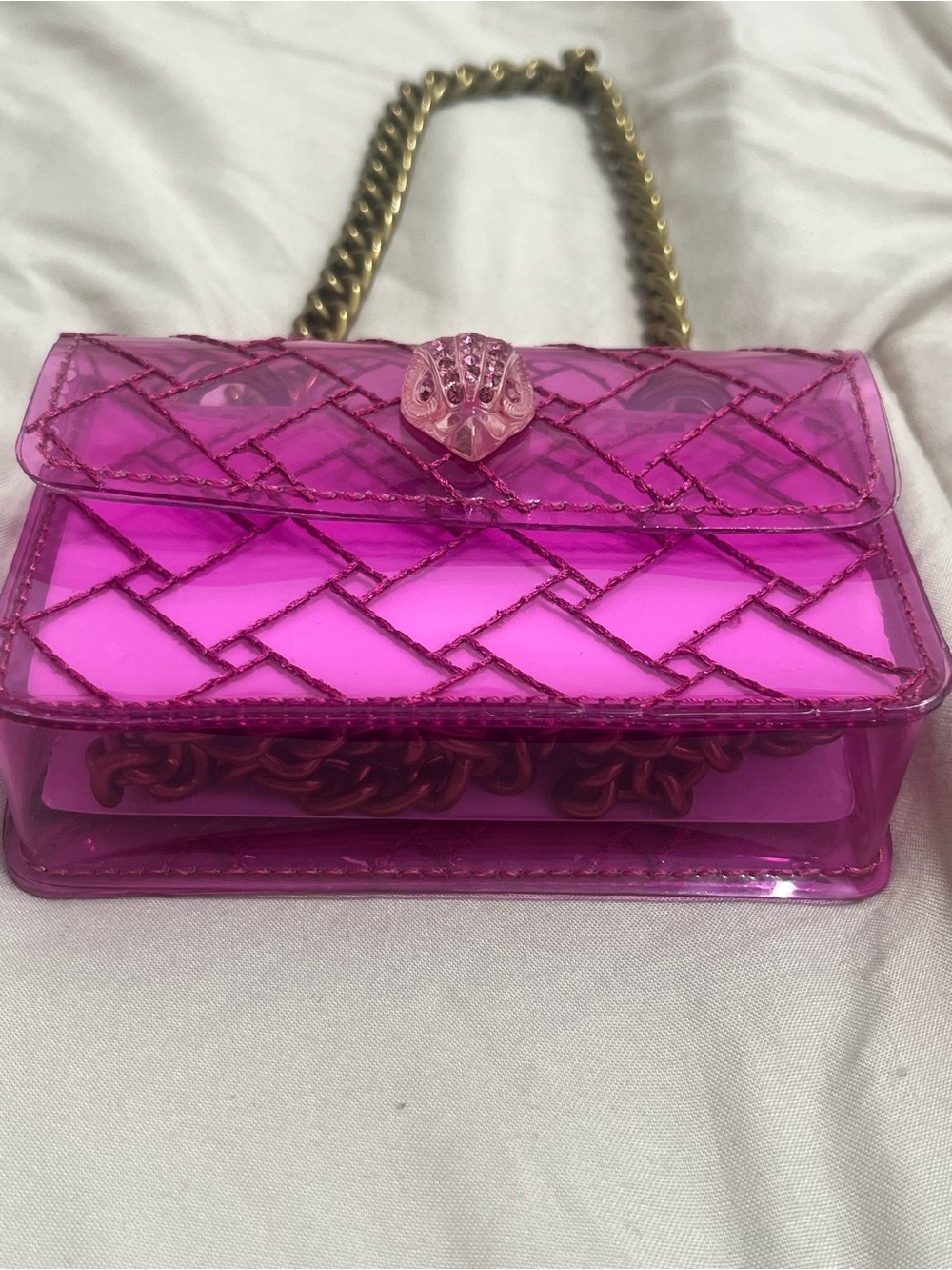 Kurt Geiger Hot Pink Transparent Crossbody with Gold Chain (Vinyl) - Picture 10 of 11